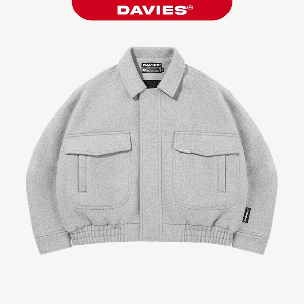 Áo khoác bomber nỉ basic logo inox DAVIES thiết kế đường cắt đứng form hiphop xám lót dù Crop Jacket Classy | D36-AK2-X