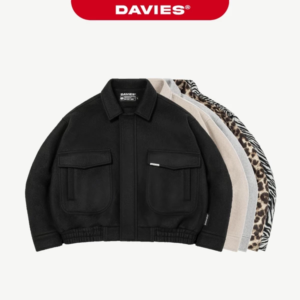 Áo khoác dạ nam nữ dáng ngắn DAVIES siêu dày form rộng màu đen, màu xám, màu be Crop Bomber Jacket Classy | D36-AK2