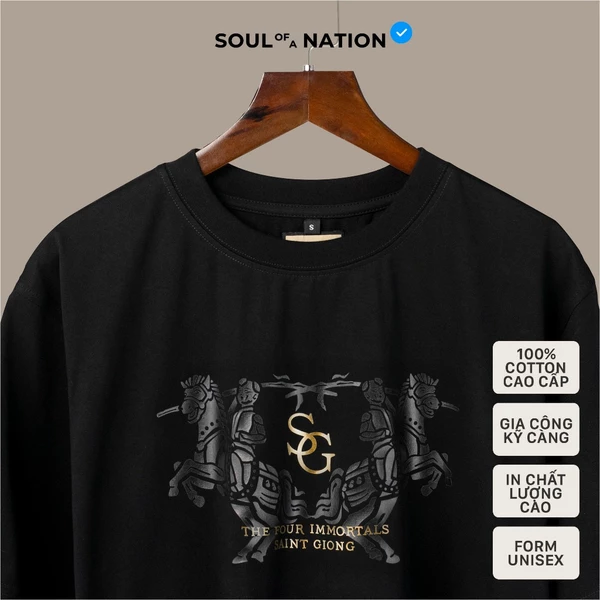 Áo thun unisex In SAINT GIÓNG (phiên bản Shadow) form basic 100% cotton SOUL OF A NATION - Đen