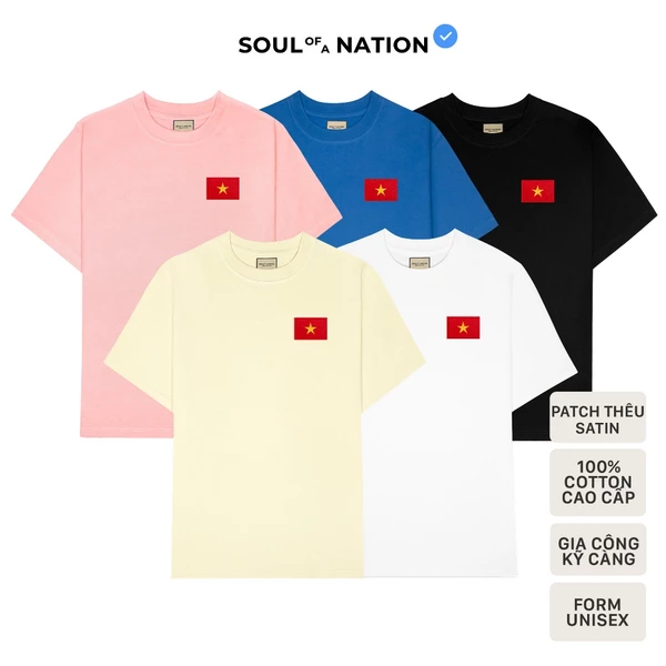 Áo Thun PATCH THÊU LÁ CỜ VIỆT NAM unisex CAO CẤP form basic SOUL OF A NATION - Đen/Trắng/ Kem vàng/Xanh dương/Hồng