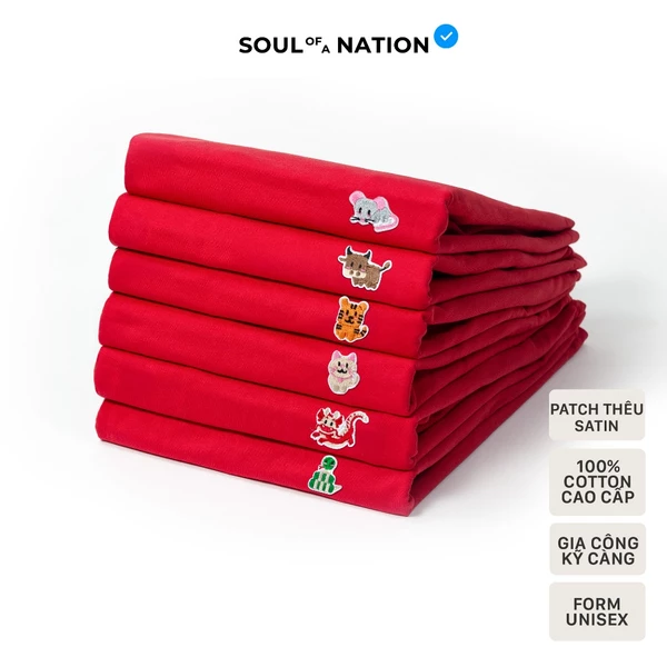 Áo thun THÊU 12 CON GIÁP CUTE, DỄ THƯƠNG unisex CAO CẤP form basic SOUL OF A NATION - ĐỎ