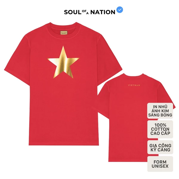 Áo thun unisex Sao Vàng Việt Nam In Nhũ Vàng Gold CAO CẤP form basic 100% cotton vải dày, không xù lông - Đỏ