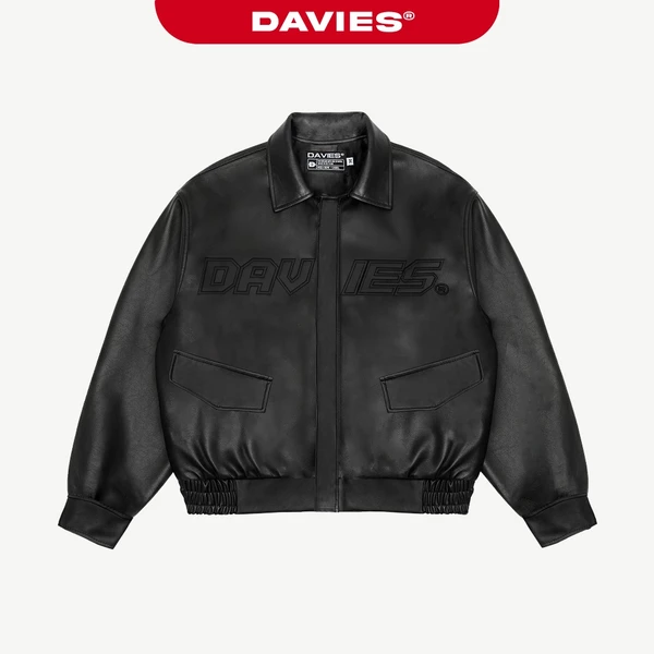 Áo khoác bomber da nam thêu chữ DAVIES form rộng lót dù thoáng mát có túi áo trong Varsity Leather Jacket 2.0 | D35-AK3