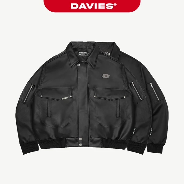 Áo khoác bomber croptop nhiều túi DAVIES logo inox cổ bẻ bo chun dù, da túi hộp tay áo Double Box Bomber Jacket | D-AK8