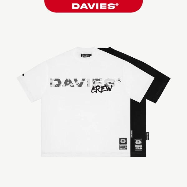 Áo thun form rộng in họa tiết Camo DAVIES cotton màu đen, trắng tay lỡ nam nữ Crew Tee| D-T23