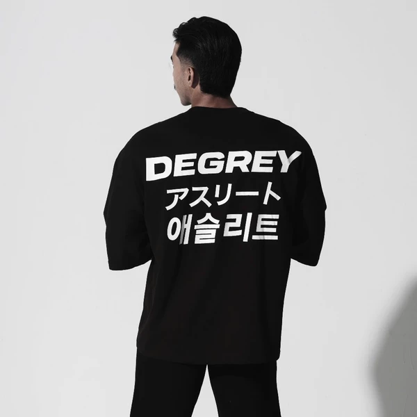 Áo Thun màu đen Degrey Korea Japan kiểu dáng rộng in hình logo - OVSLOGO