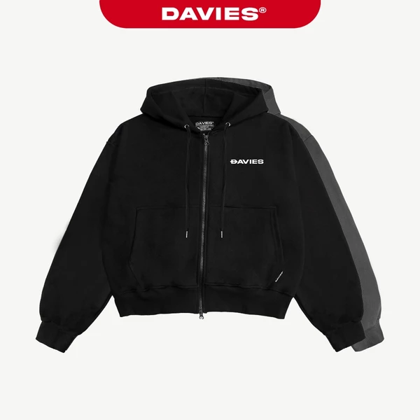 Áo khoác hoodie zip DAVIES nam nữ có nón màu đen, xám Boxy Daviesism jacket I D33-AK6