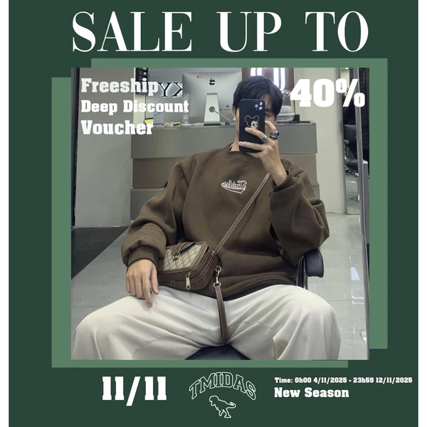 Áo Sweater Tmidas nỉ bông oversize nam nữ from rộng Logo Tmidas thêu hàng có sẵn