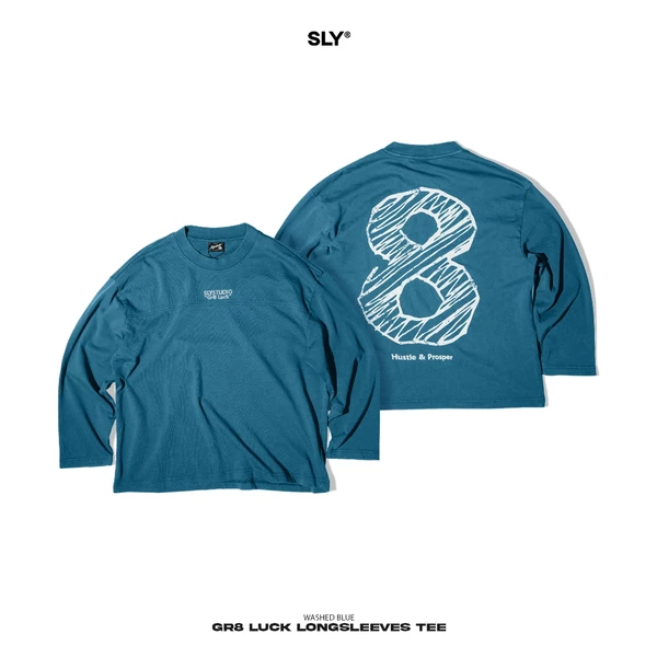 Áo thun tay dài SLY Long sleeve Gr8 Luck washed màu xanh