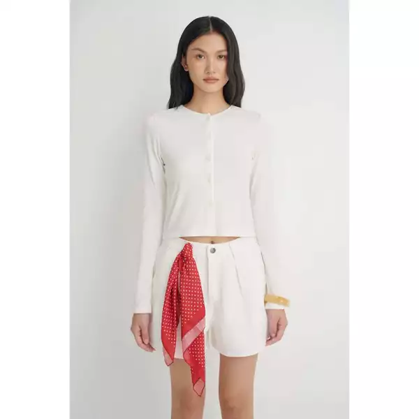 LIBÉ WORKSHOP - Áo cardigan thun gân cổ tròn dáng lửng màu trắng 7419