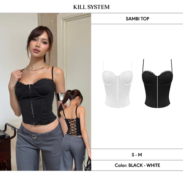 Áo hai dây dáng corset viền ren mắc cài ôm body SAMBI - 𝐊𝐈𝐋𝐋 𝐒𝐘𝐒𝐓𝐄𝐌