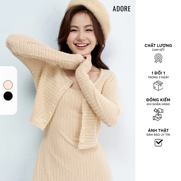 Cardigan mỏng len ren kem/đen - 512CA1001 ADORE