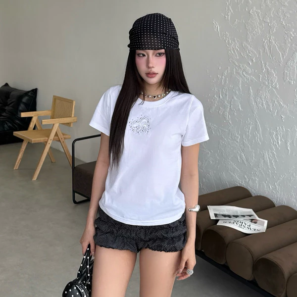 Áo Thun Baby tee Nữ REGODS Đính Đá Chữ R Cotton Co Giãn Local Brand Basic form Ôm Dễ Phối