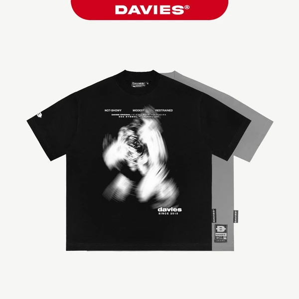 Áo phông local brand chính hãng DAVIES nam nữ form rộng tay lỡ màu đen, xám Whirl Tee | D31-T7