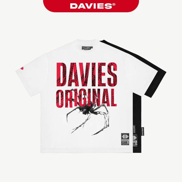 Áo thun in hình tràn viền form rộng DAVIES nam nữ trắng, đen vải thun cotton thoáng mát Tee Spider local brand