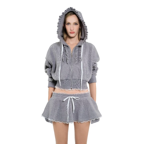 LSOUL Set Áo Khoác Hoodie Chân Váy Phối Ren Cá Tính POLINA TOP + POLINA SKIRT A24112786 CV24110703