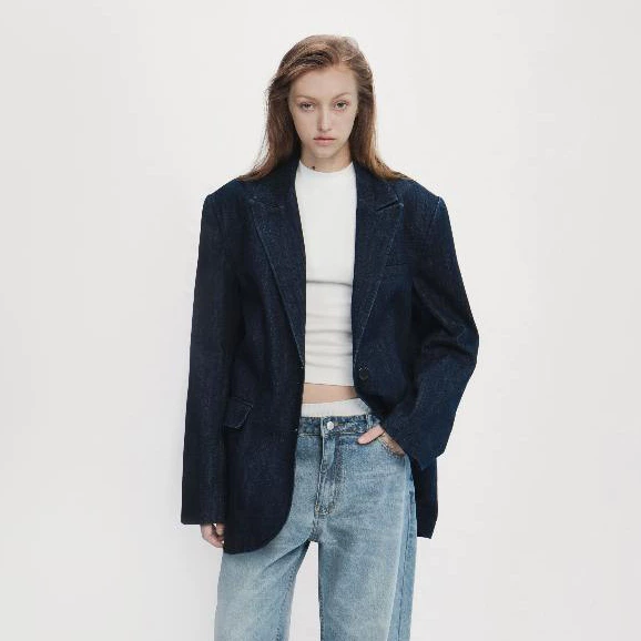 HIGHCHIC - UNSAID COLLECTION - BLAZER DARK DENIM COTTON - CECI BLAZER
