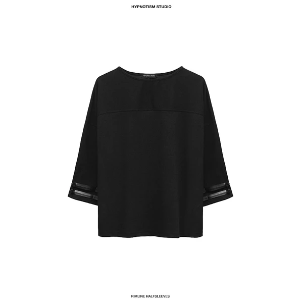 HYPNOTISM | ''RIMLINE HALFSLEEVES'' - Áo thun len dệt tay lửng phối viền da