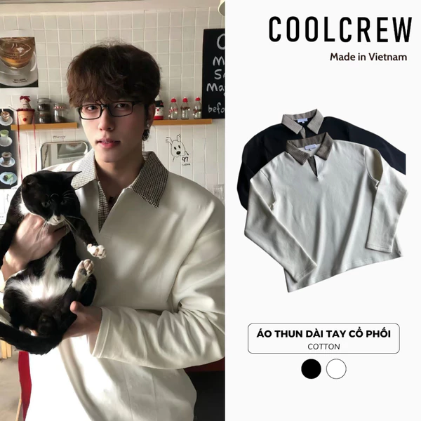 Áo Thun Dài Tay Hoạ Tiết Phối Cổ Giữ Nhiệt 𝐂𝐎𝐎𝐋𝐂𝐑𝐄𝐖 Unisex Thu Đông ATD065