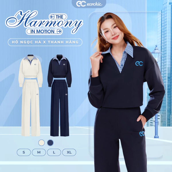 Set Bộ ECOCHIC MOTION TRACK Áo Polo Cổ V Phối Sơ Mi Caro Quần Suông Chất Liệu Cao Cấp Chính Hãng B202