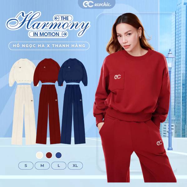 Set Bộ Nỉ Lông Nhung ECOCHIC GRAVITY SET Áo Cổ Tròn Logo Ngực Quần Suông Dài Cao Cấp Chính Hãng HNH B208