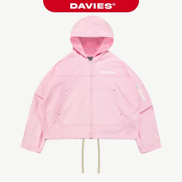 Áo khoác hồng pastel hoodie zip DAVIES có nón kèm dây rút thiết kế 4 nút túi hộp Original Hooded Canvas Jacket |D-AK12-H