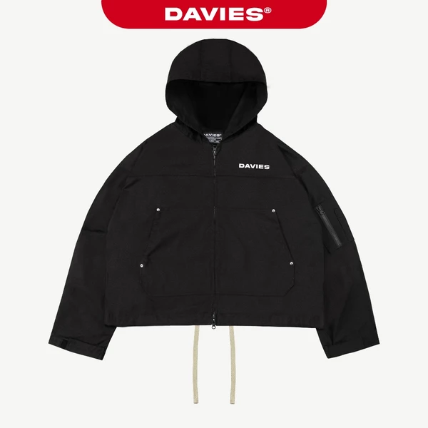 Áo khoác hoodie zip 4 nút kim loại DAVIES in chữ thân sau màu đen túi hộp Original Hooded Canvas Jacket |D-AK12-D