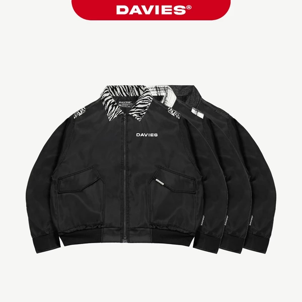 Áo khoác bomber croptop nam nữ DAVIES dù protex phối vải flannel caro đen local brand Flannel Type Logo Jacket I D37-AK6