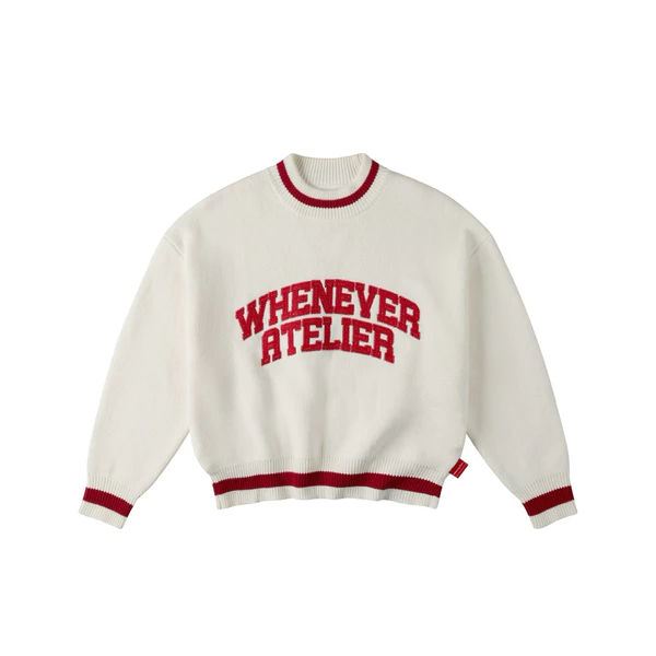 “WHENEVER” ÁO KHOÁC SWEATER LEN - BASIC LOGO KNIT SWEATER / WHITE RED