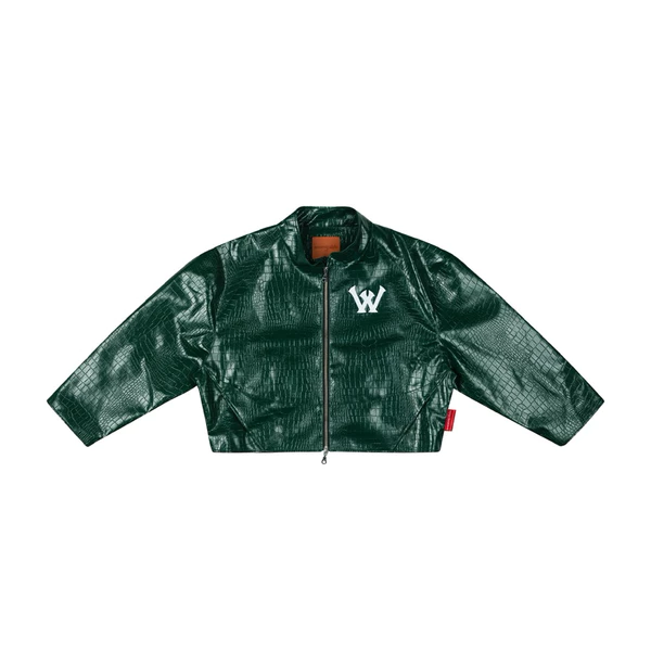 “WHENEVER” ÁO KHOÁC DA THÊU LOGO - NY LEATHER JACKET / GREEN