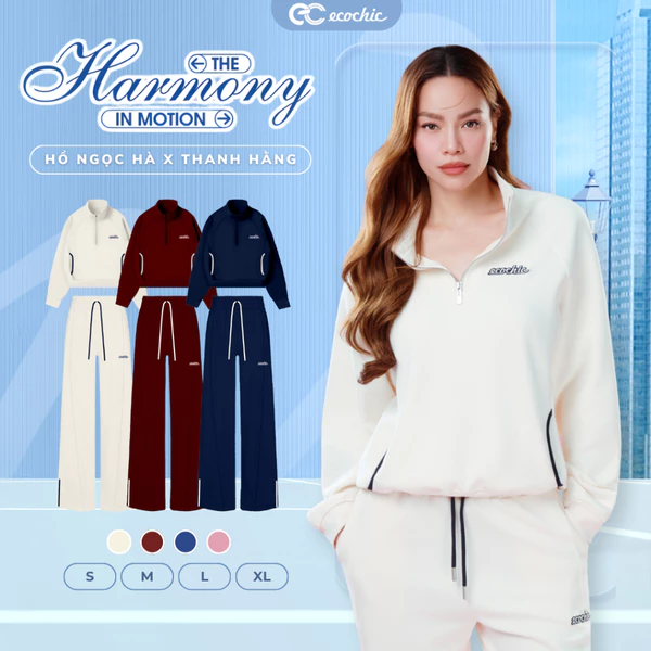 Set Bộ Nỉ Mịn ECOCHIC FORMLINE SET Khoá Áo Halfzip Quần Ống Suông Phối Viền Cao Cấp Chính Hãng HNH B198