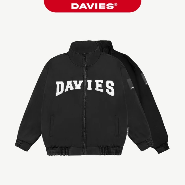 Áo khoác chần bông nam nữ DAVIES thêu nổi màu đen form rộng, dù kháng nước Label Cotton-Padded Jacket local brand