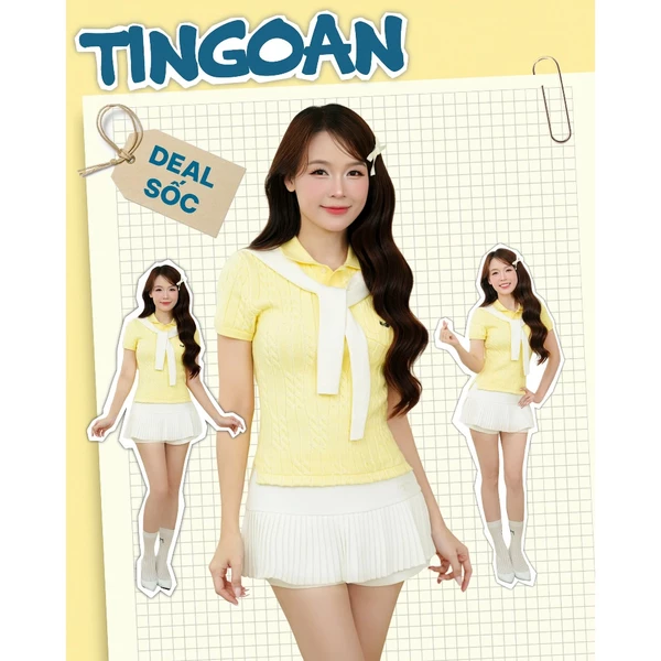 TINGOAN® - Áo len xù POLO cổ bẻ vàng phối túi ngực (không bao gồm khăn choàng cổ) POLO BABY TOP/YL