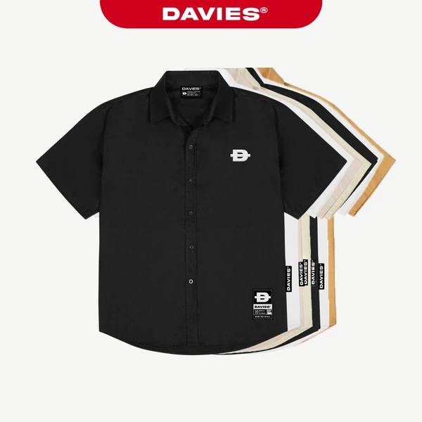 Áo sơ mi tay ngắn nam nữ DAVIES form rộng kaki nhiều màu thêu logo dễ phối Basic Shirt.