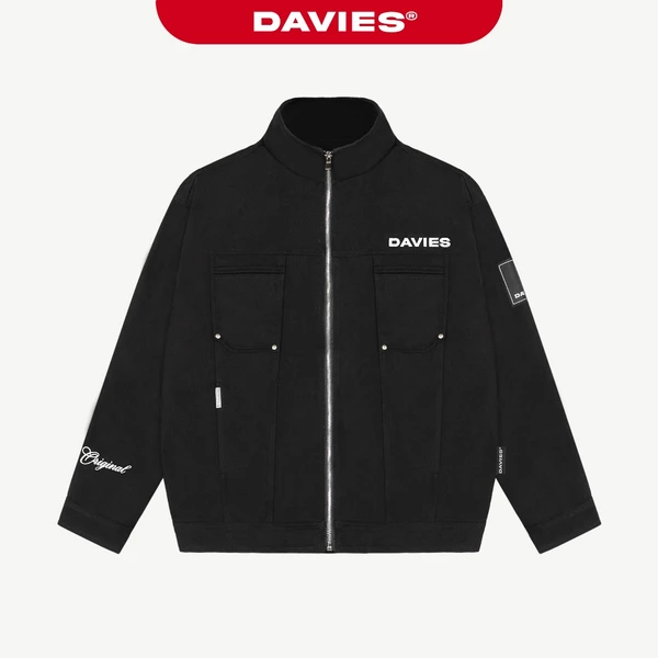 Jacket kaki local brand nam nữ DAVIES thêu nổi màu đen form rộng 2 lớp Embroidery Classic I D-AK3
