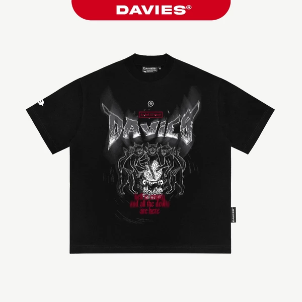 Áo thun local brand nam nữ DAVIES form rộng tay lỡ màu đen Tee Hell | D34-T1