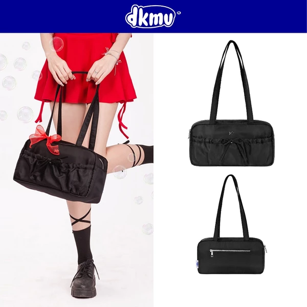 Túi xách nữ đeo vai dáng chữ nhật DKMV dây rút thắt nơ xinh màu đen chất liệu dù kèm lót Baguette Bag | K-B34-D