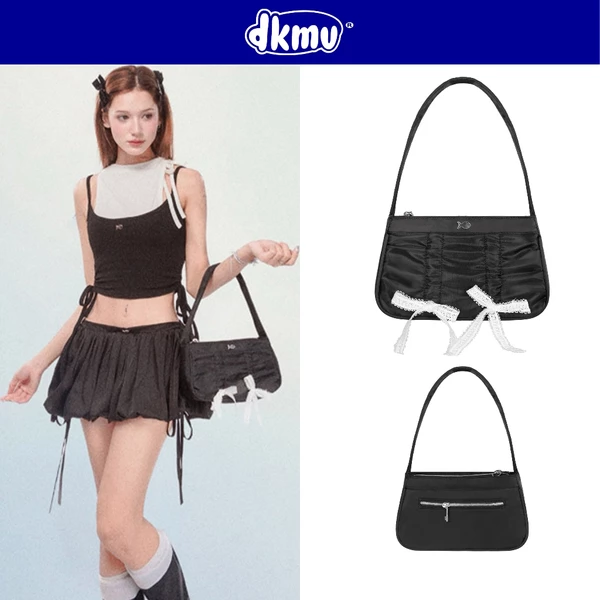 Túi xách nữ mini phối ren DKMV thiết kế nhún bèo buộc nơ đáng yêu logo inox Cá chất liệu dù Rarmi Bag | K-B41-D