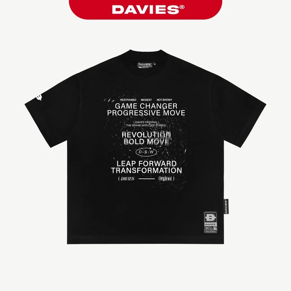 Áo thun local brand DAVIES nam nữ form rộng tay lỡ màu đen Tee Revolution l D33-T8