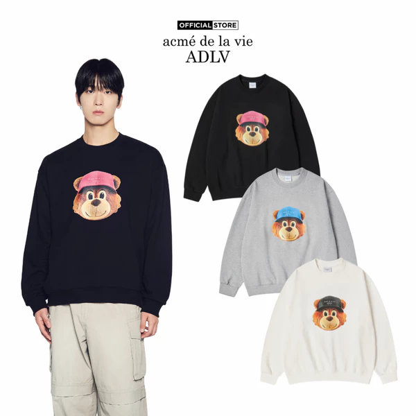 Áo Nỉ ADLV 3D AC Bear Face dáng oversized màu đen/kem/muối tiêu - Hàng chính hãng
