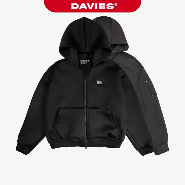 Áo khoác form boxy zip có mũ DAVIES màu đen Hooded Jacket POL| D33-AK2