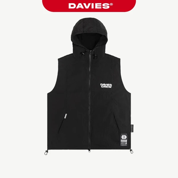 Áo khoác gile có mũ nam nữ DAVIES chất liệu dù nhăn kháng nước màu đen dây rút Crew Hooded Vest local brand | D-AK4