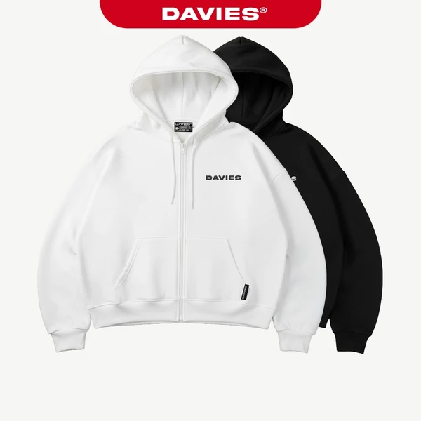 Áo hoodie zip nỉ chân cua DAVIES nam nữ form rộng chính hãng mũ to có khóa kéo nhiều màu D basic I D34-HD7