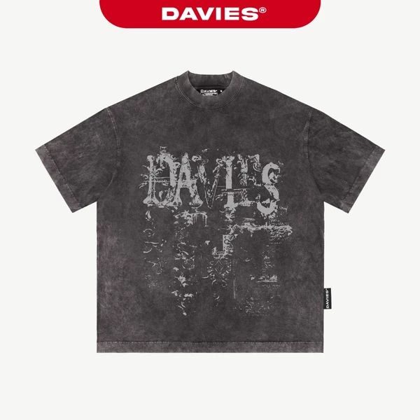 Áo thun wash in họa tiết DAVIES màu xám form rộng tay lỡ nam nữ cotton Renaissance Tee| D-T11