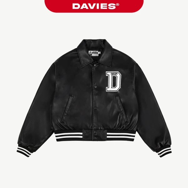 Áo khoác varsity da croptop nữ DAVIES dáng ngắn local brand Davies Leather Cropped Varsity Jacket| D15-AK33
