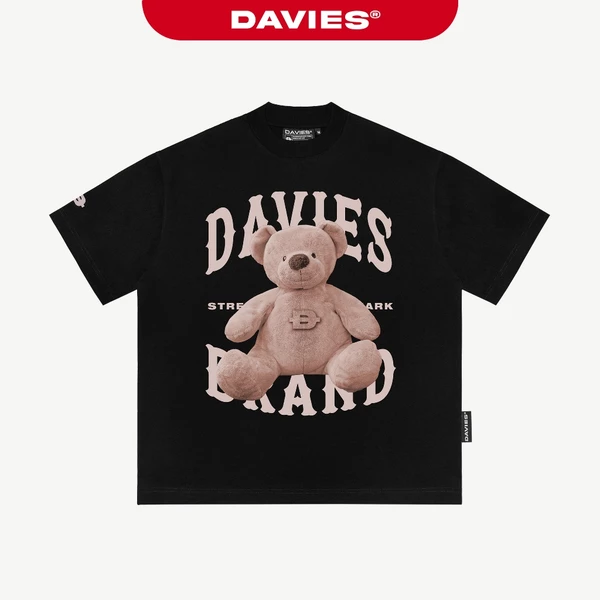 Áo phông local brand chính hãng DAVIES nam nữ màu đen thun cotton form rộng tay lỡ Teddy Bear I D26-T2