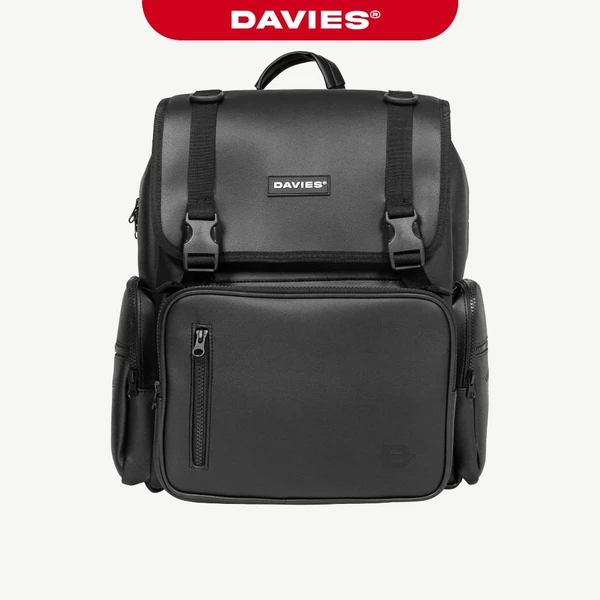 Balo da đi học DAVIES nữ nam chống nước nhiều ngăn local brand đen trơn đựng laptop 15 inch Leather Box Backpack |D-P35