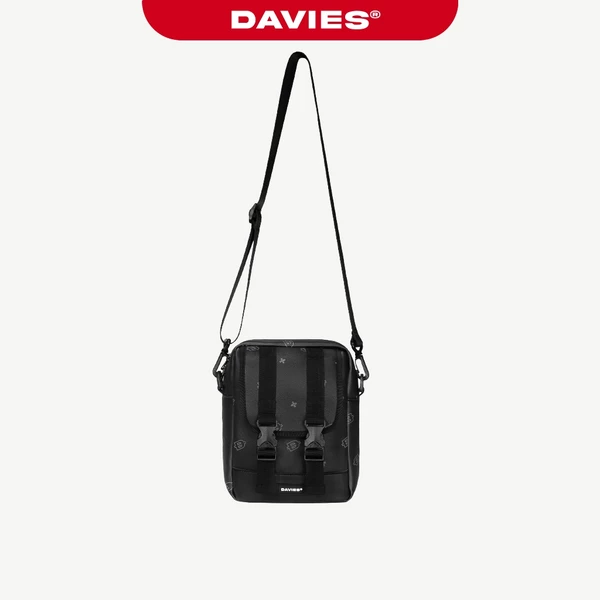 Túi đeo chéo da họa tiết monogram DAVIES màu đen logo su đựng Ipad Mini strap pocket | D-B56