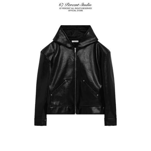 Áo Khoác Da Chất Liệu Faux Leather Có Mũ Chính Hãng 67PERCENT/67% - 2002 LEATHER HOODIE