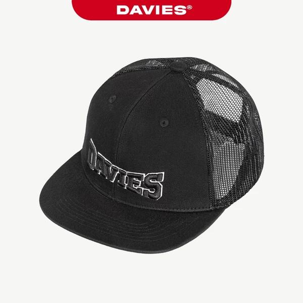 Nón lưỡi trai nam nữ hiphop DAVIES thiết kế phối lưới chữ thêu cách điệu dây cài nút bấm màu đen Mesh Snapback | D-C11